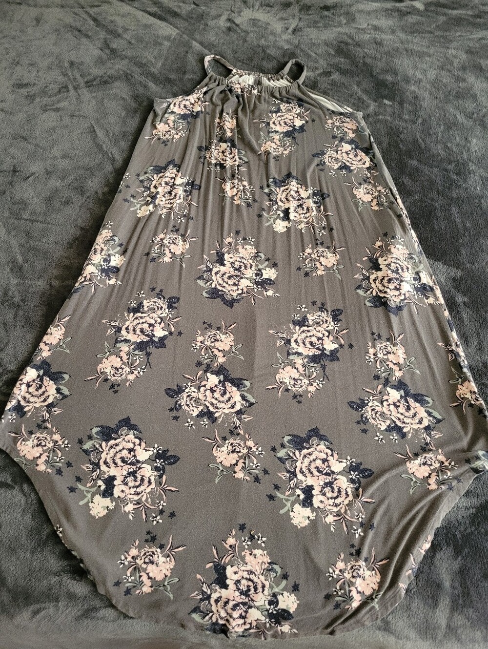 Maurices Halter Dress Grey With Pink Floral XL
